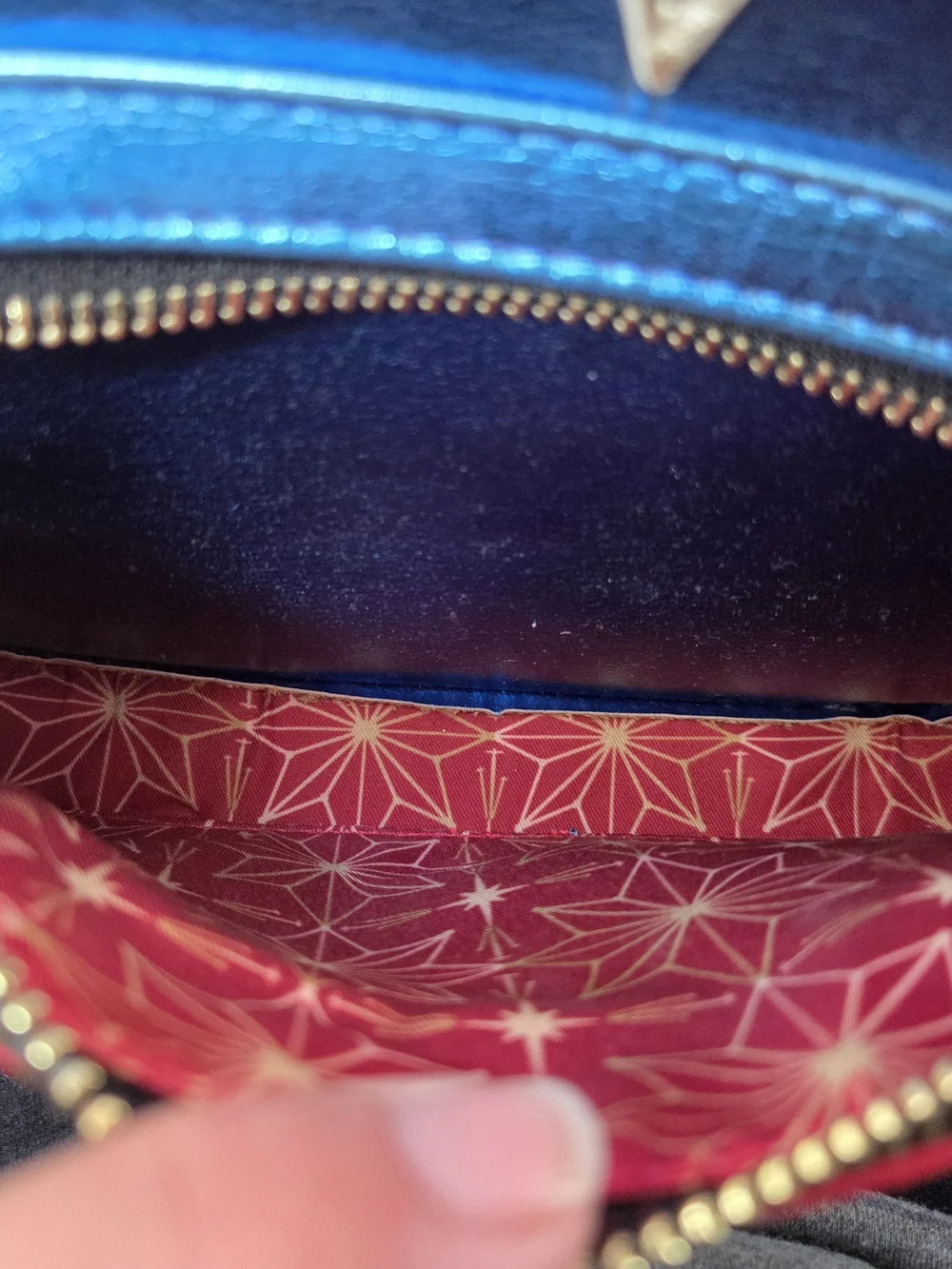 NWOT, Marvel Captain Marvel Metallic Mini Backpack - Blue/Red/Gold